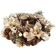 Dekoratief | Tafelstukje rond m/kerstrozen, champagne, naturel, 25x25x8cm | A265513