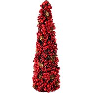 Dekoratief | Kegel vorm m/bessen/dennenappels, rood/naturel, 17x17x49cm | A265519