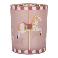 Clayre &amp; Eef | Waxinelichthouder Roze Wit &oslash; 10x13 cm | 6GL5465