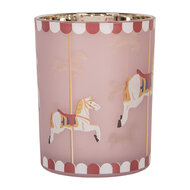 Clayre &amp; Eef | Waxinelichthouder Roze Wit &oslash; 10x13 cm | 6GL5465