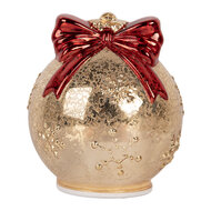 Clayre &amp; Eef | Decoratie Kerstbal LED Goudkleurig Rood &oslash; 15x16 cm | 6GL5484