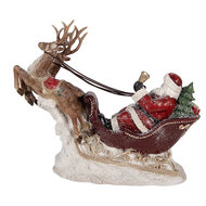 Clayre &amp; Eef | Kerstdecoratie Kerstman in slee Rood Bruin 42x14x36 cm | 6PR6269