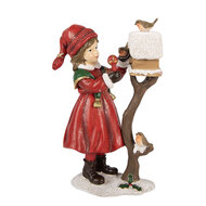 Clayre &amp; Eef | Decoratie Kind bij vogelhuisje Rood Bruin 13x7x19 cm | 6PR6318