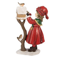 Clayre &amp; Eef | Decoratie Kind bij vogelhuisje Rood Bruin 13x7x19 cm | 6PR6318