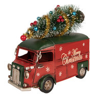 Clayre &amp; Eef | Decoratie Bus Rood met kerstdecoratie 21x10x17 cm | 6Y6232
