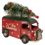 Clayre &amp; Eef | Decoratie Bus Rood met kerstdecoratie 21x10x17 cm | 6Y6232
