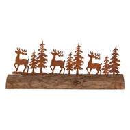 Clayre &amp; Eef | Kerstdecoratie Beeld Rendieren en Kerstbomen Bruin 25x5x6 cm | 6Y6191