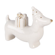Clayre &amp; Eef | Decoratie Hond Wit Goudkleurig 8x2x5 cm | 6CE2430