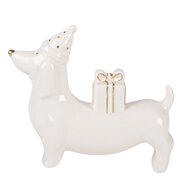 Clayre &amp; Eef | Decoratie Hond Wit Goudkleurig 15x4x13 cm | 6CE2431
