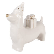 Clayre &amp; Eef | Decoratie Hond Wit Goudkleurig 15x4x13 cm | 6CE2431
