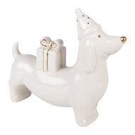 Clayre &amp; Eef | Decoratie Hond Wit Goudkleurig 15x4x13 cm | 6CE2431