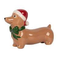Clayre &amp; Eef | Decoratie Hond Bruin Rood 15x5x11 cm | 6CE2434