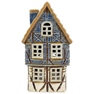 Clayre &amp; Eef | Theelichthouder Kerst Huisje Blauw Bruin 9x9x17 cm | 6CE2519