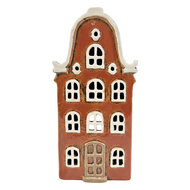 Clayre &amp; Eef | Theelichthouder Kerst Huisje Oranje Beige 11x8x24 cm | 6CE2524