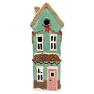 Clayre &amp; Eef | Theelichthouder Kerst Huisje Groen Bruin 12x9x28 cm | 6CE2532