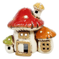 Clayre &amp; Eef | Theelichthouder Kerst Huisje Wit Rood 17x12x16 cm | 6CE2533