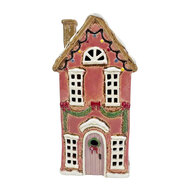 Clayre &amp; Eef | Theelichthouder Kerst Huisje Roze Wit 12x9x23 cm | 6CE2536