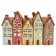 Clayre &amp; Eef | Theelichthouder Kerst Huisjes Bruin Beige 26x9x17 cm | 6CE2537