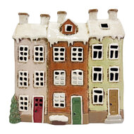 Clayre &amp; Eef | Theelichthouder Kerst Huisjes Bruin Wit 19x8x18 cm | 6CE2538