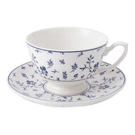 Clayre &amp; Eef | Kop en schotel Wit Blauw 200 ml | 6CEKS0150