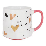 Clayre &amp; Eef | Mokken Set van 4 Wit Bruin 10x10x8 cm / 550 ml | 6CEMS0058