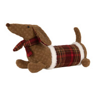 Clayre &amp; Eef | Decoratie Hond Bruin Rood 42x20x21 cm | TW0637