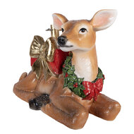 Clayre &amp; Eef | Kerstboom standaard Hert Bruin Rood 57x25x39 cm | 5PR0229