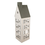 Clayre &amp; Eef | Decoratie Huisjes (set van 3) Wit Groen 38x38x142 / 26x26x105 / 18x18x63 cm | 5Y1465