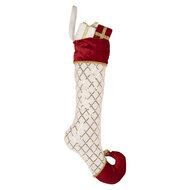 Clayre &amp; Eef | Kerstsok Decoratie Kerstsok Wit Rood 23x7x32 cm | 66629