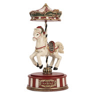 Clayre &amp; Eef | Muziekdoos Draaimolen Beige Rood &oslash; 12x24 cm | 66752