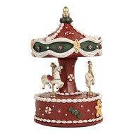 Clayre &amp; Eef | Muziekdoos Draaimolen Rood Wit &oslash; 12x19 cm | 66755