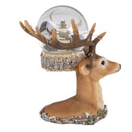 Clayre &amp; Eef | Sneeuwbol Hert met LED Bruin Beige 18x20x23 cm / 2xAAA | 66757