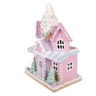 Clayre &amp; Eef | Decoratie Huis met LED Roze Wit 21x14x28 cm / 2xAAA | 6PR6242