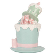 Clayre &amp; Eef | Decoratie hoed Groen Wit 17x16x22 cm | 6PR6346