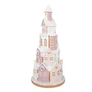 Clayre &amp; Eef | Decoratie Huis Wit Roze &oslash; 14x30 cm | 6PR6349