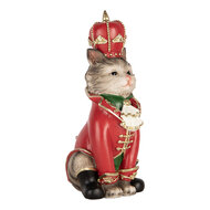 Clayre &amp; Eef | Decoratie Kat Grijs Rood 8x11x21 cm | 6PR6373