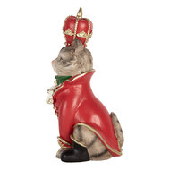 Clayre &amp; Eef | Decoratie Kat Grijs Rood 8x11x21 cm | 6PR6373
