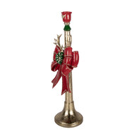 Clayre &amp; Eef | Kandelaar Goudkleurig Rood 15x12x45 cm | 6PR6380