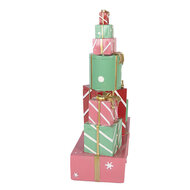 Clayre &amp; Eef | Decoratie van opgestapelde Cadeautjes Groen Roze 28x12x36 cm | 6PR6382