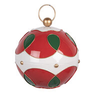 Clayre &amp; Eef | Decoratie Kerstbal Rood Wit &oslash; 24x27 cm | 6Y6056