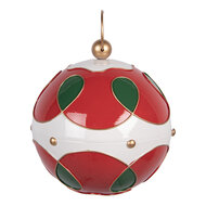 Clayre &amp; Eef | Decoratie Kerstbal Rood Wit &oslash; 24x27 cm | 6Y6056
