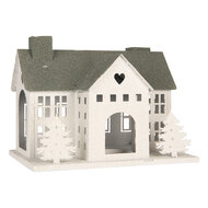Clayre &amp; Eef | Decoratie Huis Wit Groen 31x23x32 cm | 6Y6067