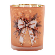 Clayre &amp; Eef | Waxinelichthouder Bruin Wit &oslash; 10x13 cm | 6GL5385
