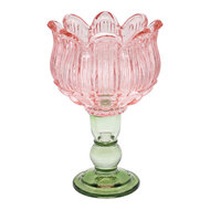 Clayre &amp; Eef | Glazen Theelichthouder Roze Groen &oslash; 13x19 cm | 6GL5548P