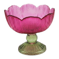 Clayre &amp; Eef | Glazen Theelichthouder Roze Groen &oslash; 17x13 cm | 6GL5549F
