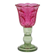 Clayre &amp; Eef | Glazen Theelichthouder Roze Groen &oslash; 10x18 cm | 6GL5550F