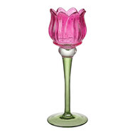 Clayre &amp; Eef | Glazen Theelichthouder Roze Groen &oslash; 7x22 cm | 6GL5551F