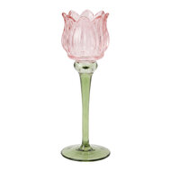 Clayre &amp; Eef | Glazen Theelichthouder Roze Groen &oslash; 7x22 cm | 6GL5551P