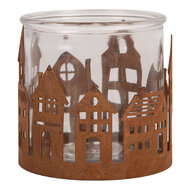 Clayre &amp; Eef | Theelichthouder Kerst Huisjes Bruin &oslash; 11x10 cm | 6Y6127