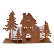 Clayre &amp; Eef | Theelichthouder Huis Bruin 20x8x12 cm | 6Y6132